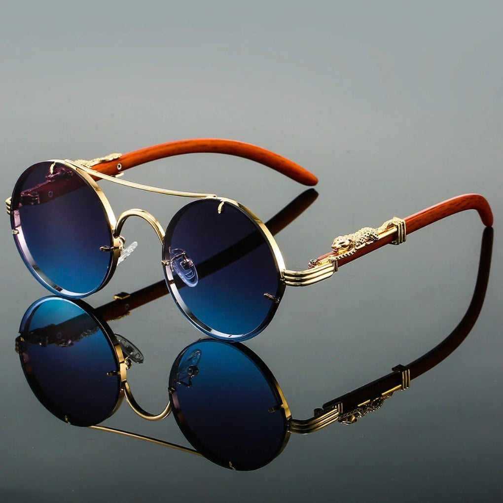 Wearclo | Unisex Round Double Bridge Sunglasses with Leopard Detail