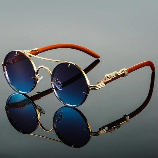 Wearclo | Unisex Round Double Bridge Sunglasses with Leopard Detail