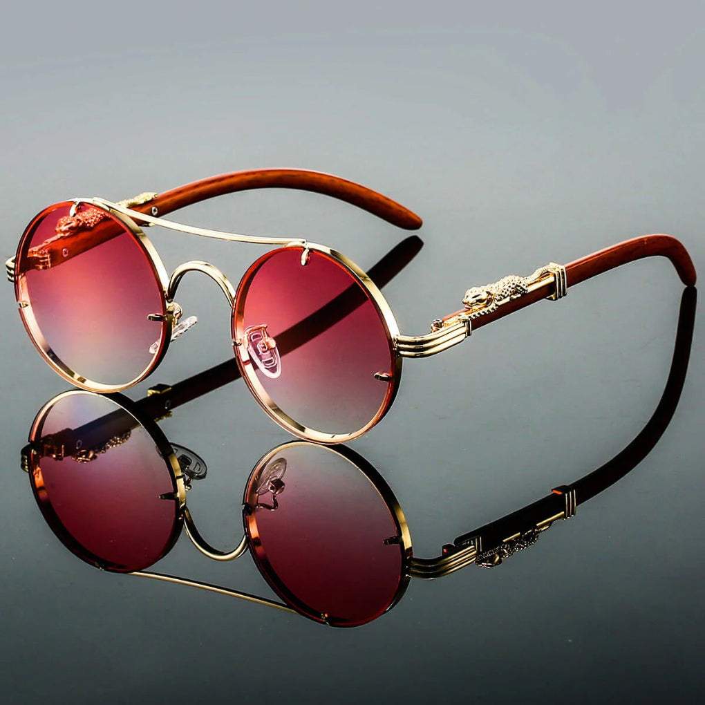 Wearclo | Unisex Round Double Bridge Sunglasses with Leopard Detail