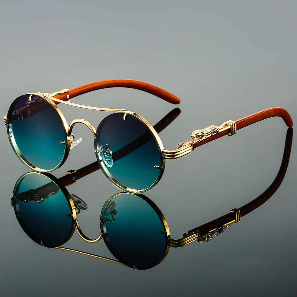 Wearclo | Unisex Round Double Bridge Sunglasses with Leopard Detail