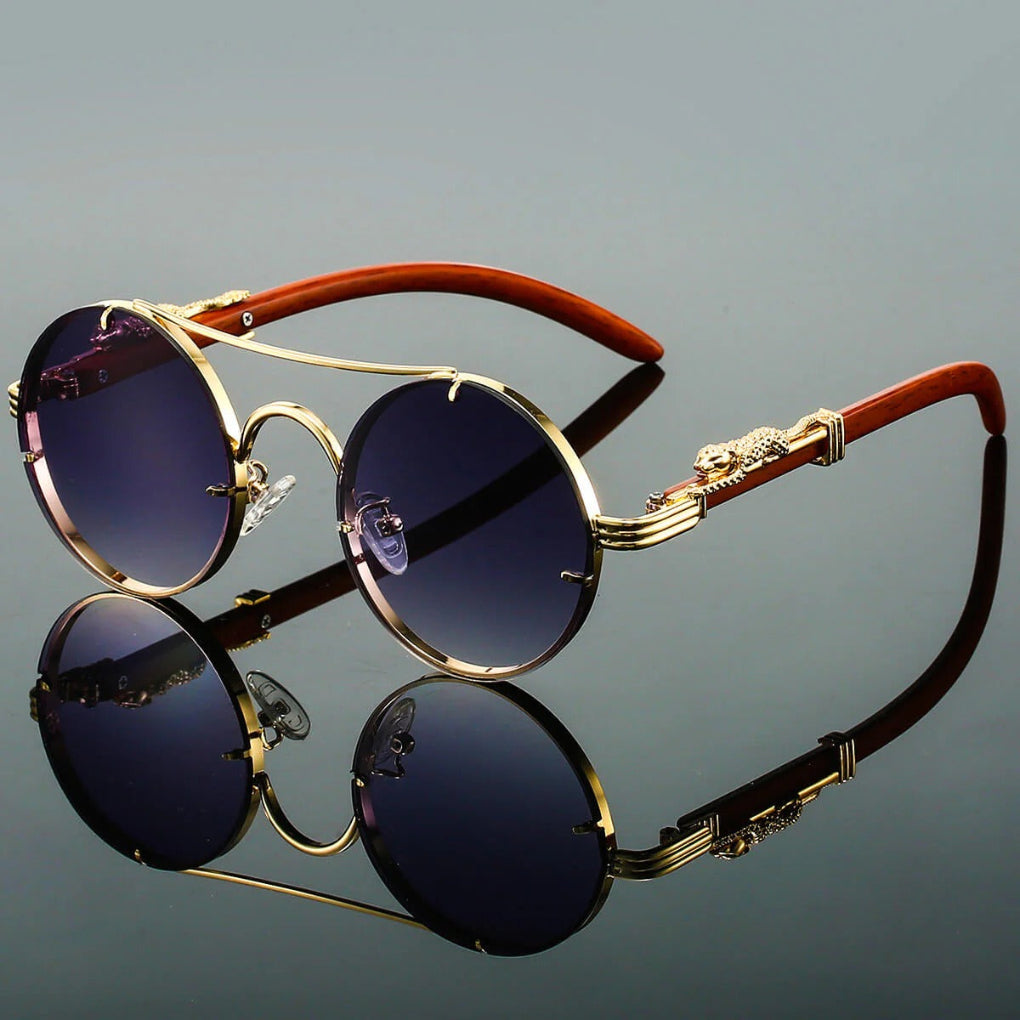 Wearclo | Unisex Round Double Bridge Sunglasses with Leopard Detail