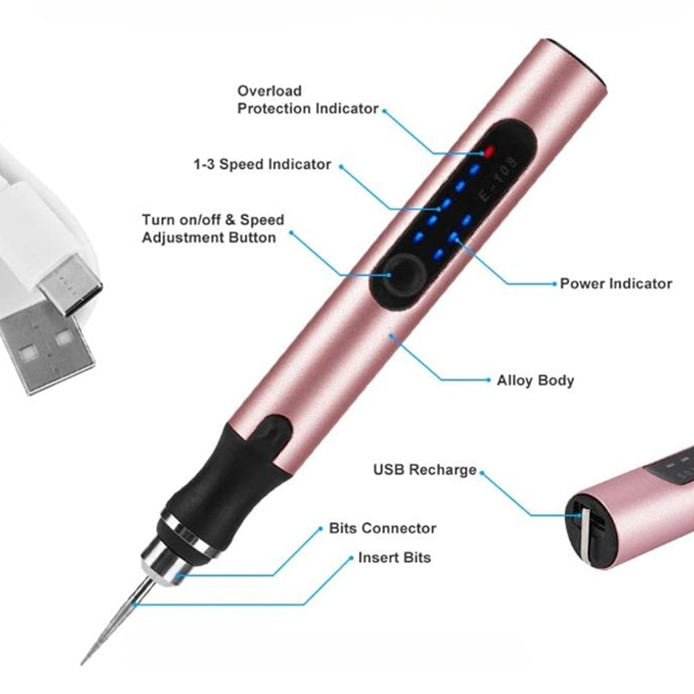 Wearclo | USB Rechargeable Engraving Pen | Precise and Quiet | Metal, Adjustable Speed
