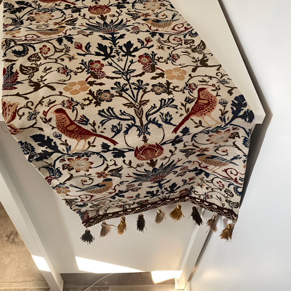 Wearclo | Vintage Floral & Bird Jacquard Table Runner