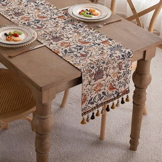 Wearclo | Vintage Floral & Bird Jacquard Table Runner