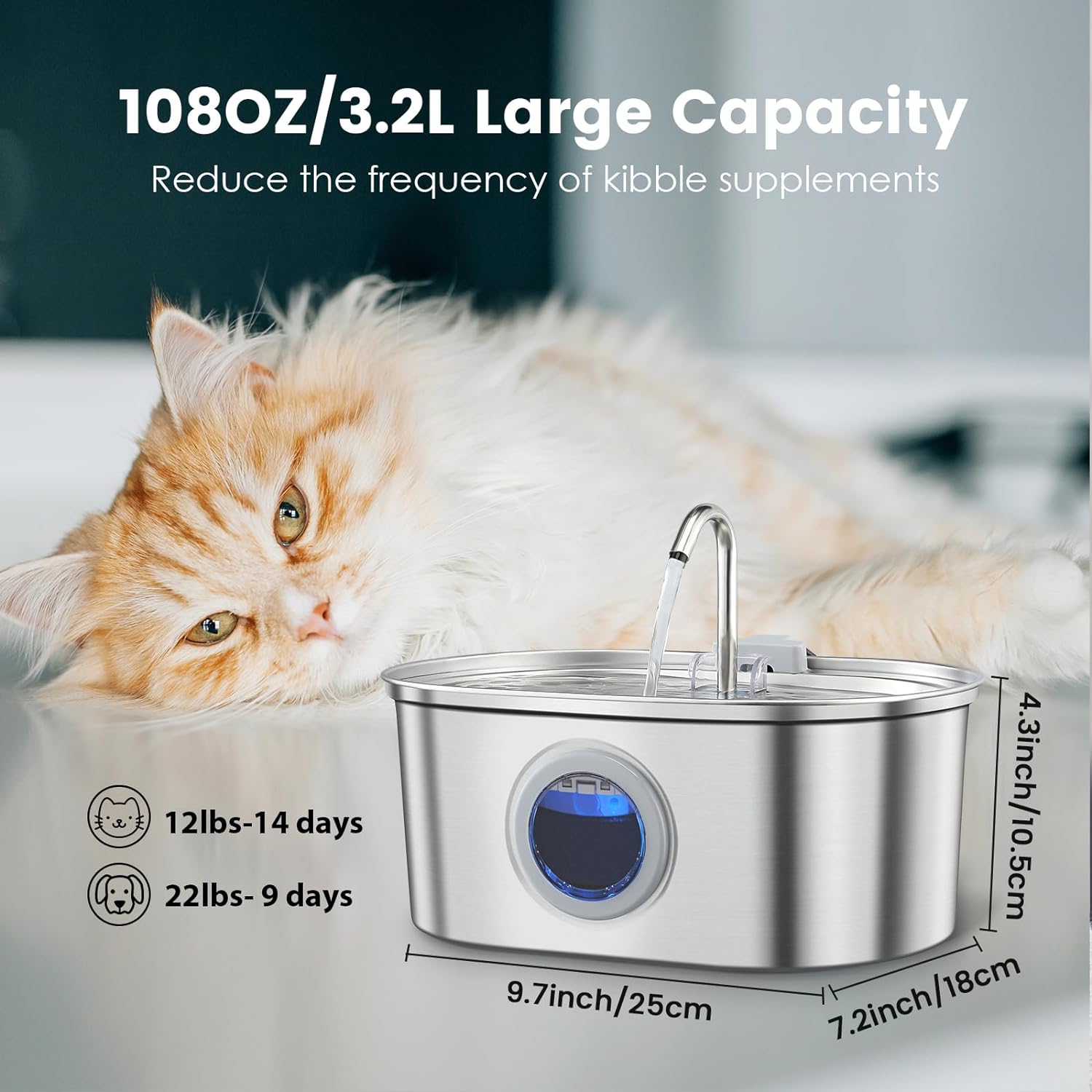 Wearclo | Water Fountain Stainless Steel 3.2L