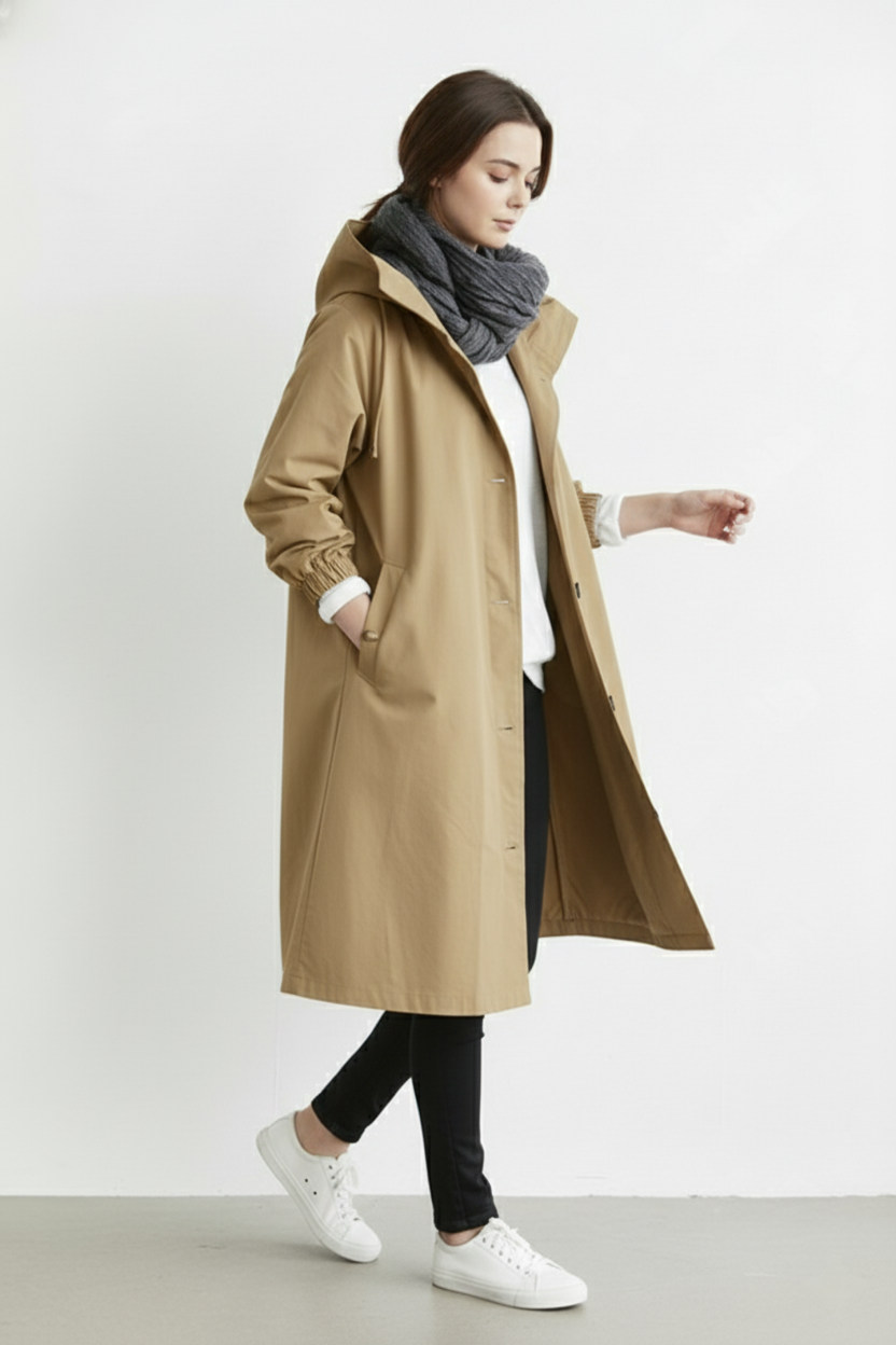 Wearclo | Wind and Waterproof Trench Coat for Women – With Hood for Autumn & Winter