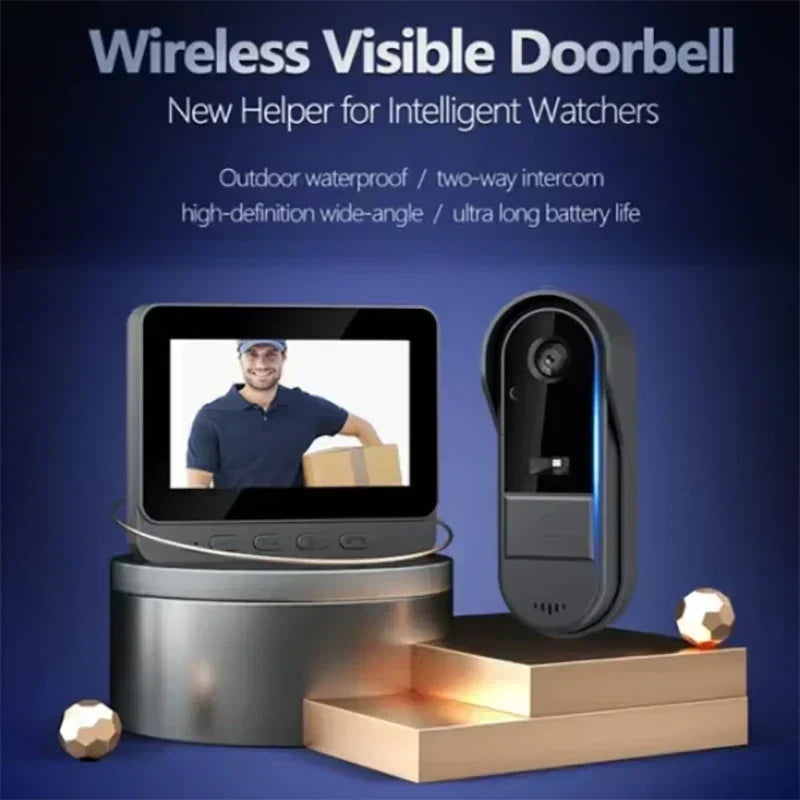 Wearclo | Wireless Video Doorbell with Intercom and HD Night Vision – 4.3” IPS Display, Waterproof
