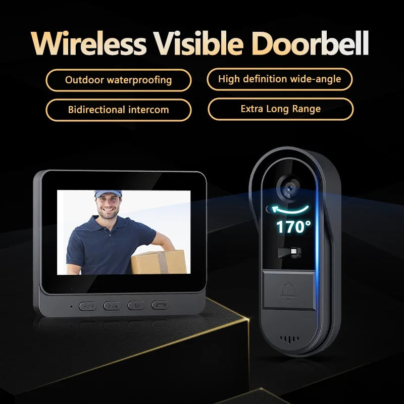 Wearclo | Wireless Video Doorbell with Intercom and HD Night Vision – 4.3” IPS Display, Waterproof