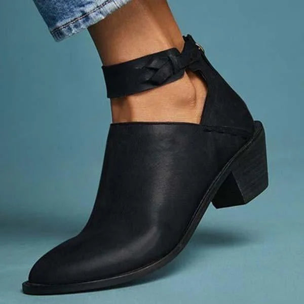 Wearclo | Women's Ankle Boots With Braided Strap & Heel