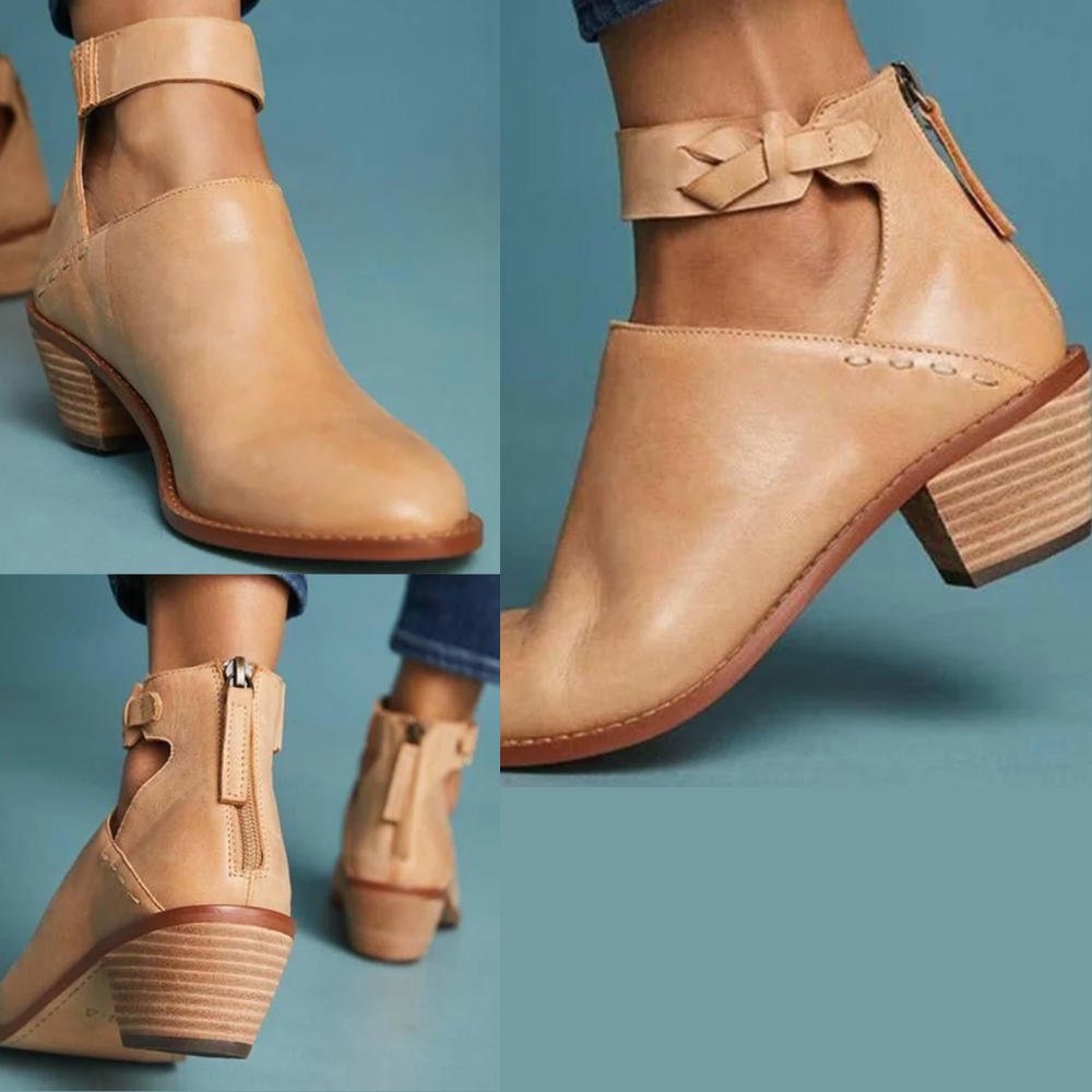 Wearclo | Women's Ankle Boots With Braided Strap & Heel
