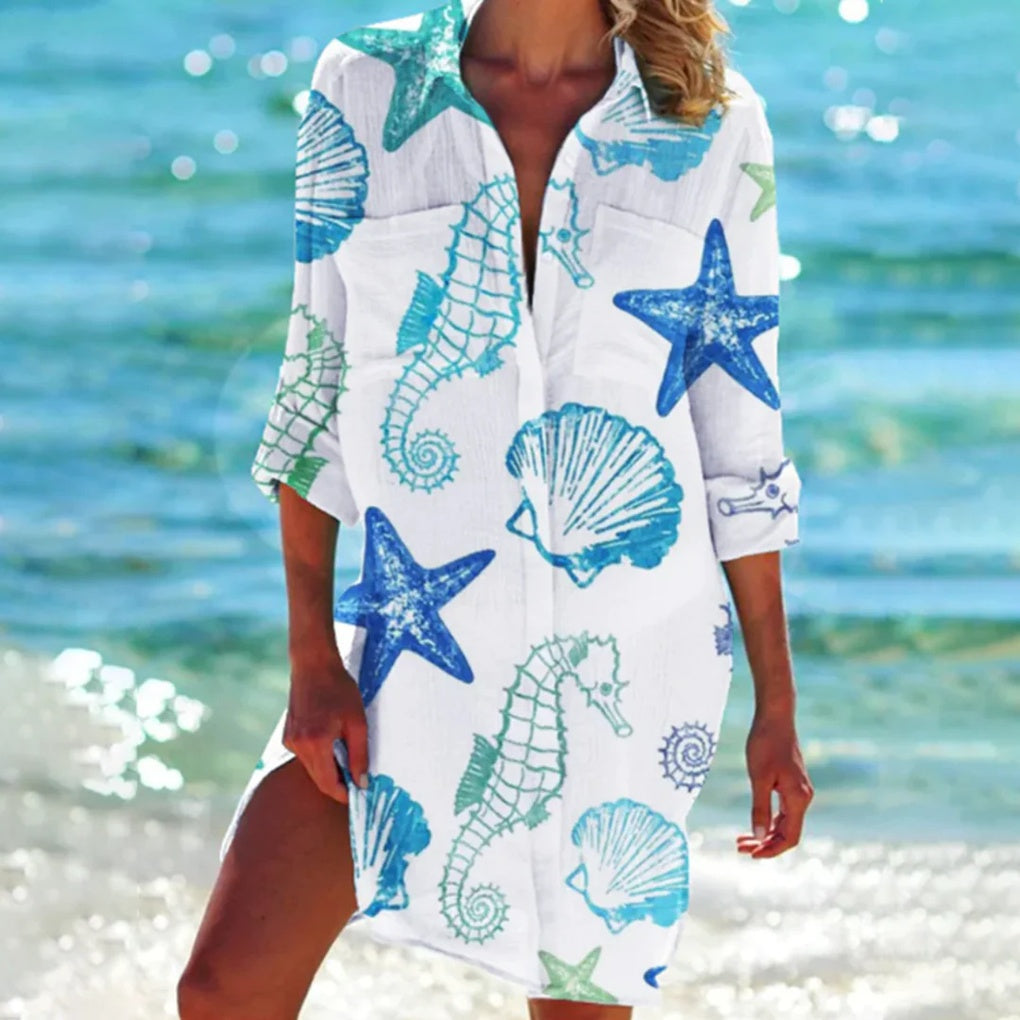 Wearclo | Women's Beach Shirt Cover Up with Button-Down Collar