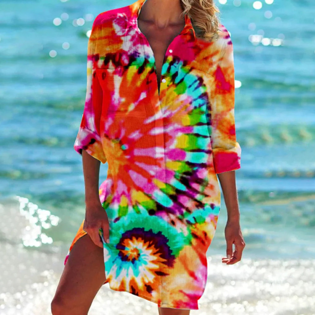 Wearclo | Women's Beach Shirt Cover Up with Button-Down Collar