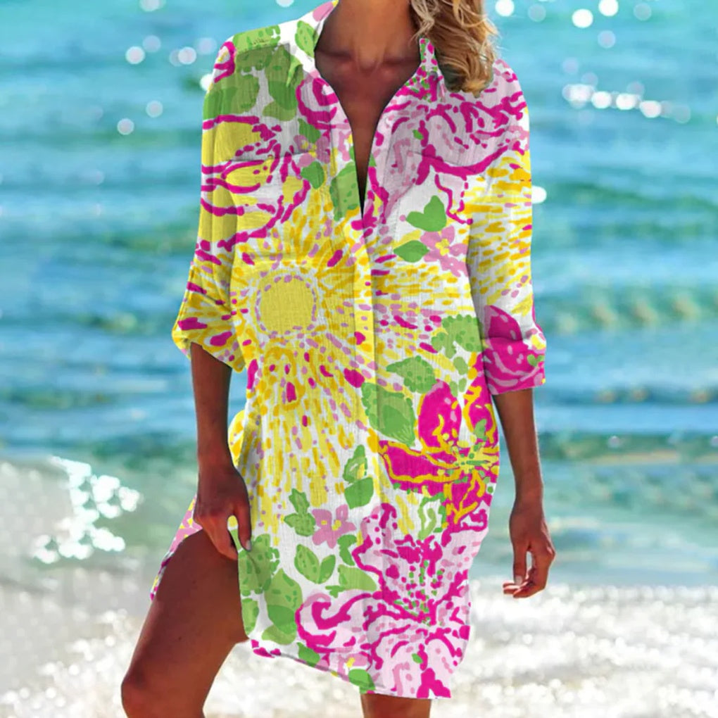 Wearclo | Women's Beach Shirt Cover Up with Button-Down Collar