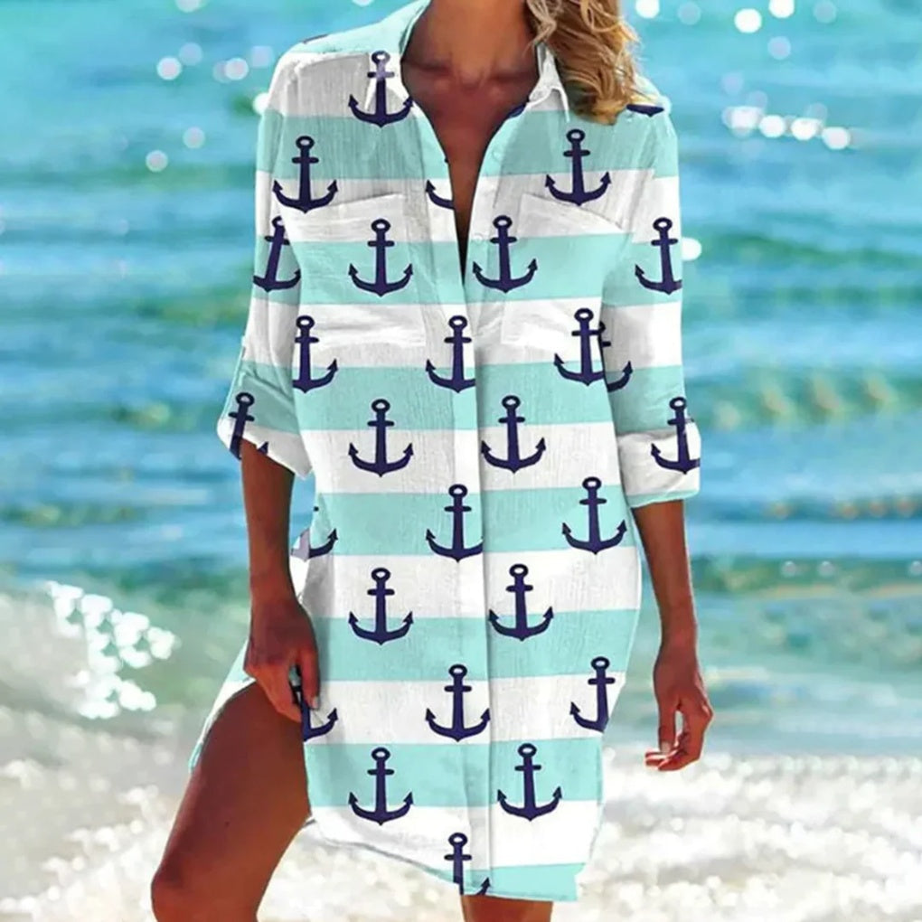 Wearclo | Women's Beach Shirt Cover Up with Button-Down Collar