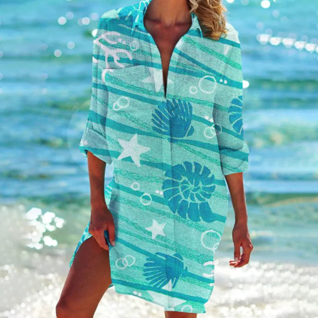 Wearclo | Women's Beach Shirt Cover Up with Button-Down Collar