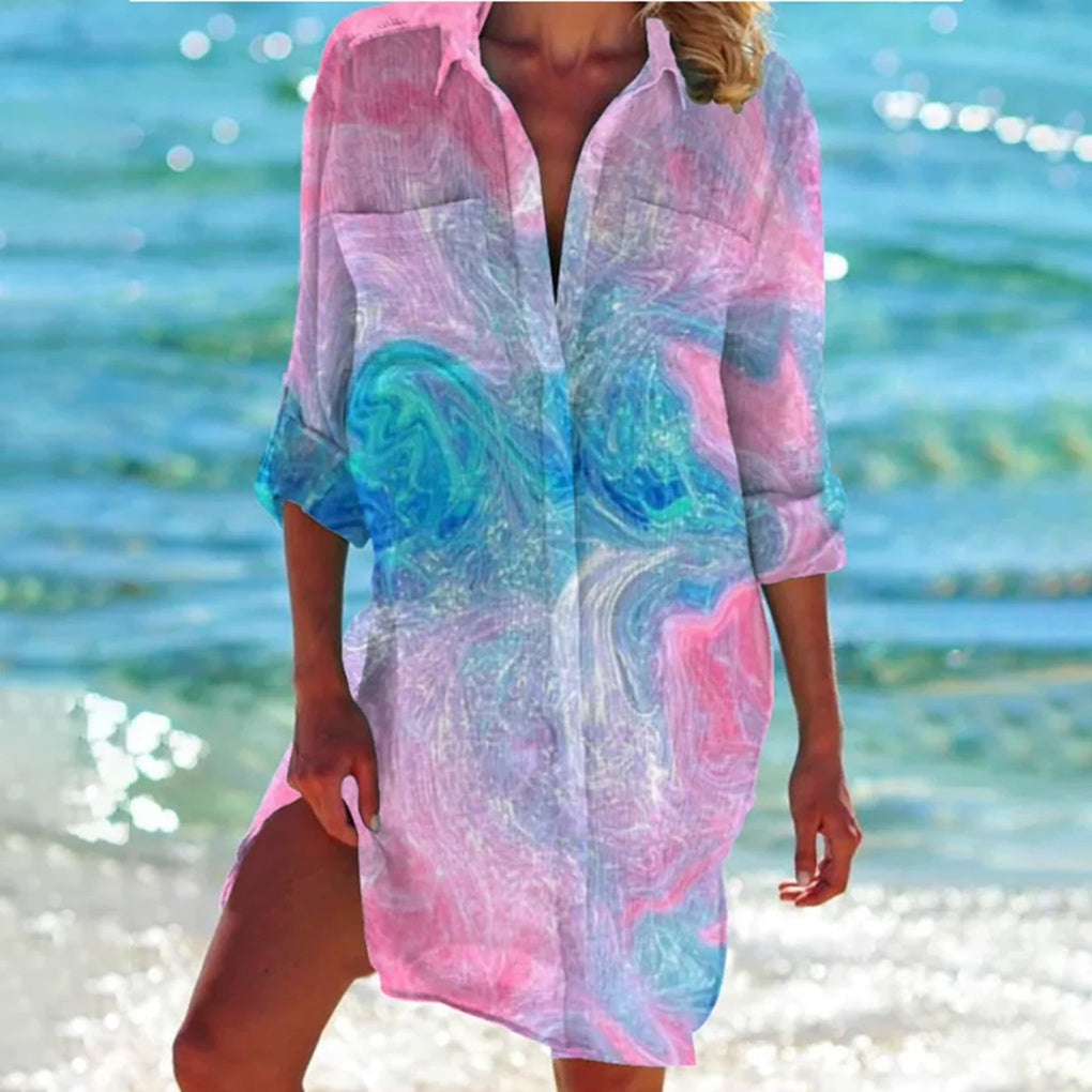 Wearclo | Women's Beach Shirt Cover Up with Button-Down Collar