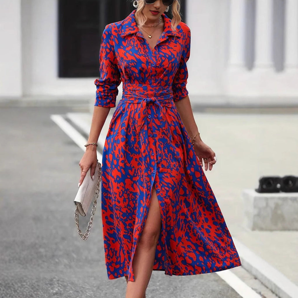 Wearclo | Women's Belted Midi Shirt Dress