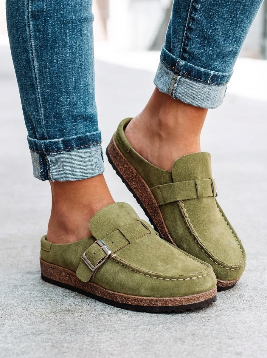 Wearclo | Women's Buckle Mule Flats