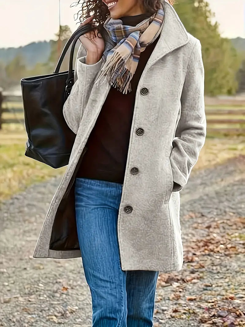 Wearclo | Women's Button-Front Lapel Collar Coat