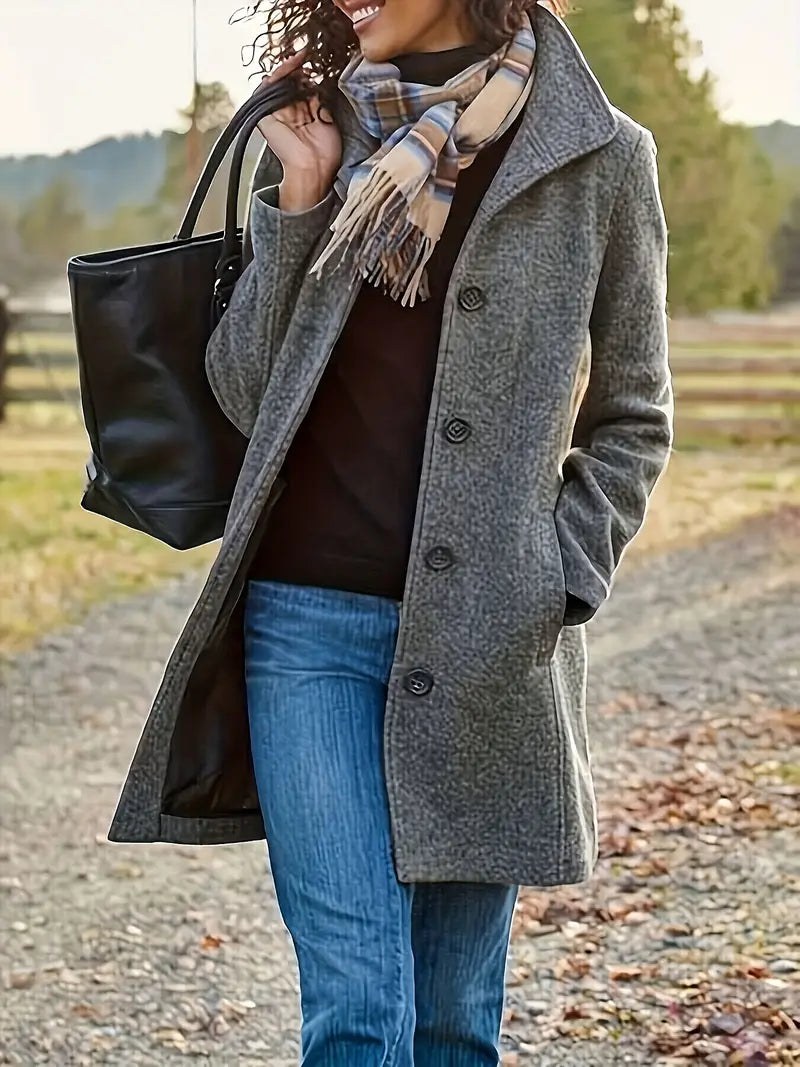 Wearclo | Women's Button-Front Lapel Collar Coat