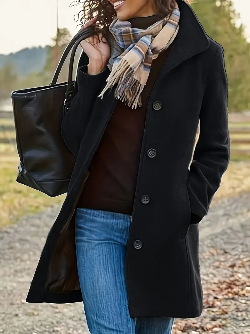 Wearclo | Women's Button-Front Lapel Collar Coat