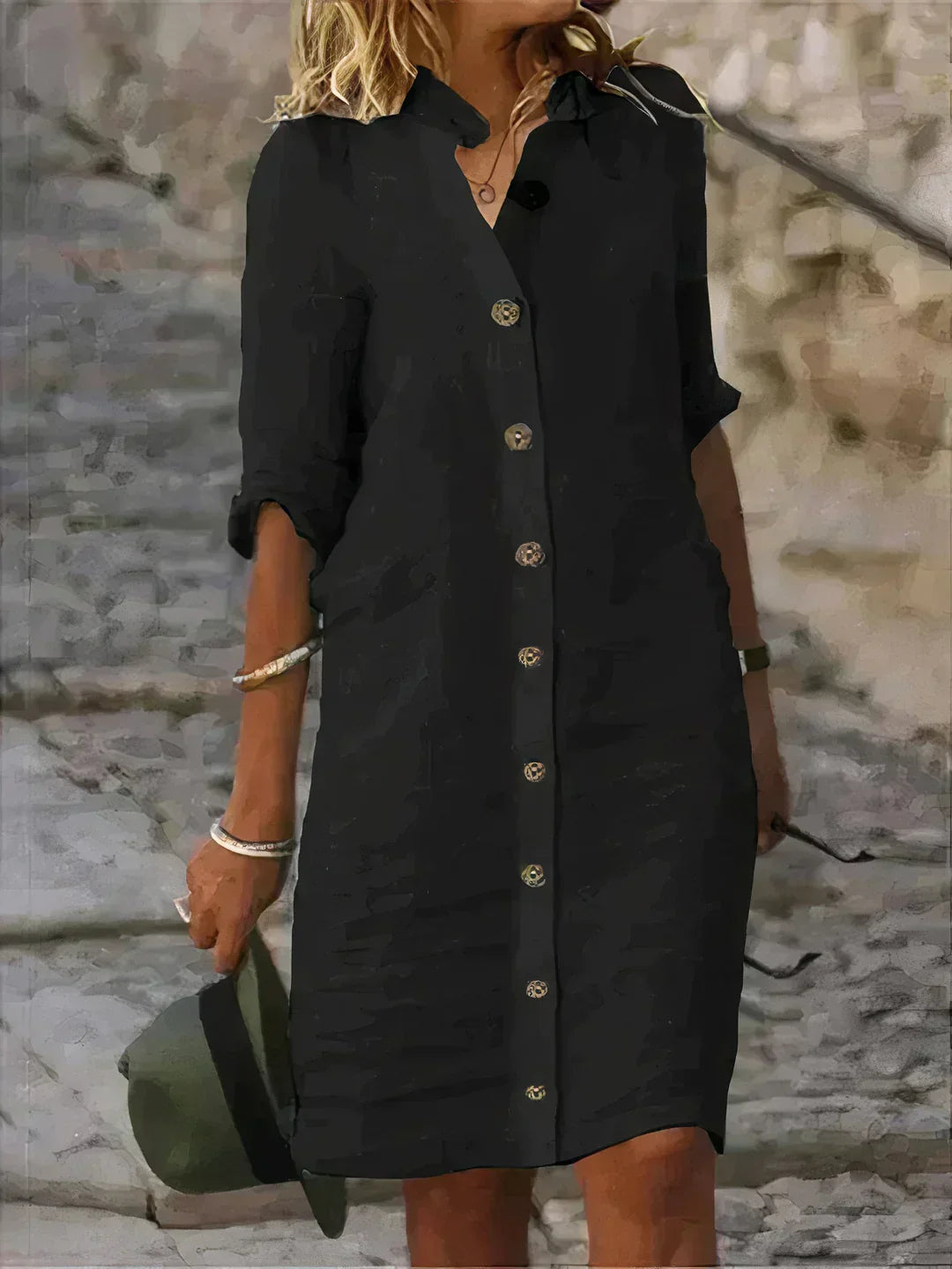 Wearclo | Women's Button-Front Midi Shirt Dress