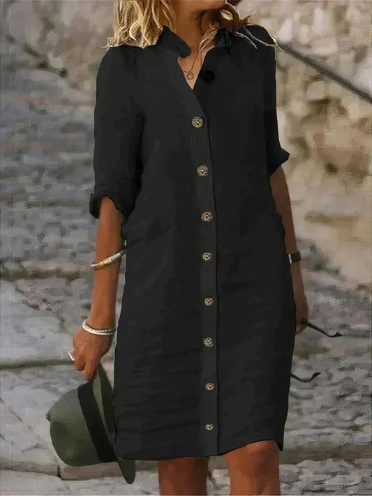 Wearclo | Women's Button-Front Midi Shirt Dress