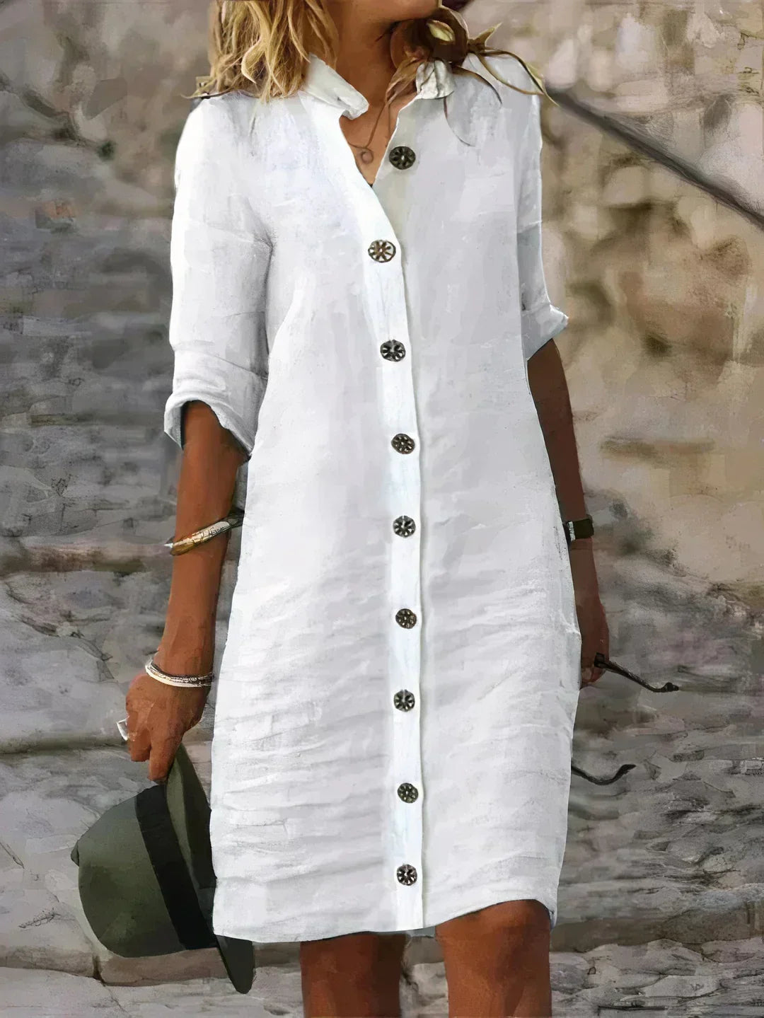 Wearclo | Women's Button-Front Midi Shirt Dress