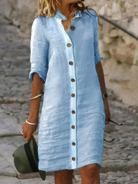 Wearclo | Women's Breathable Linen Button-Front Midi Dress
