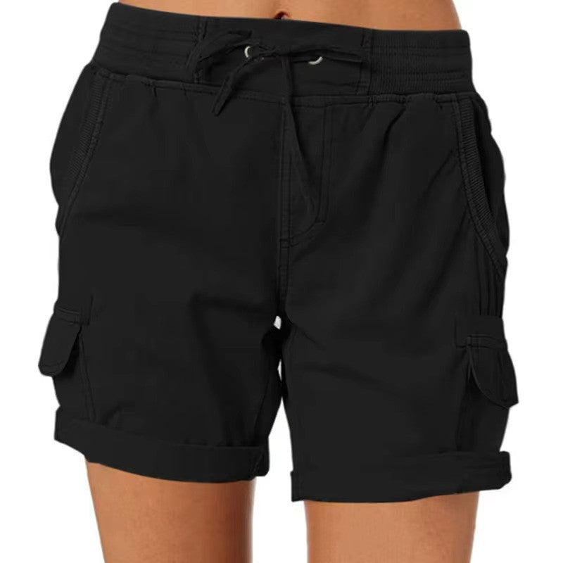 Wearclo | Women's Cargo Beach Shorts with Drawstring Waist
