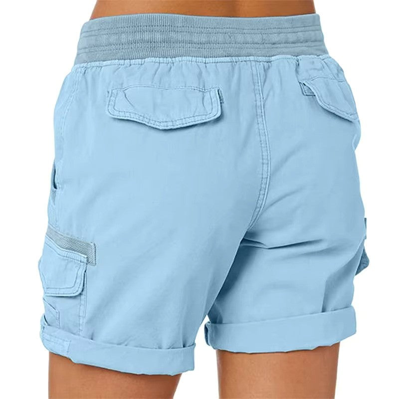 Wearclo | Women's Cargo Beach Shorts with Drawstring Waist