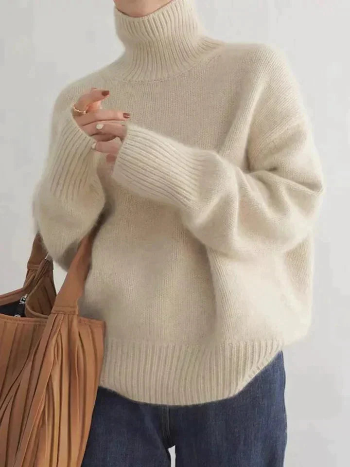 Wearclo | Women's Cashmere Turtleneck Sweater Ribbed Cuffs