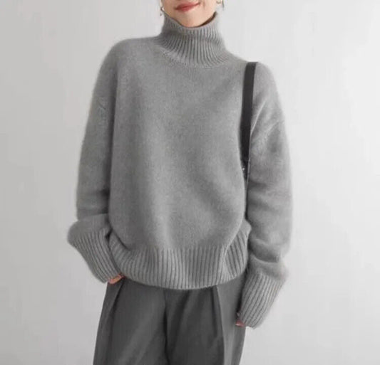 Wearclo | Women's Cashmere Turtleneck Sweater Ribbed Cuffs