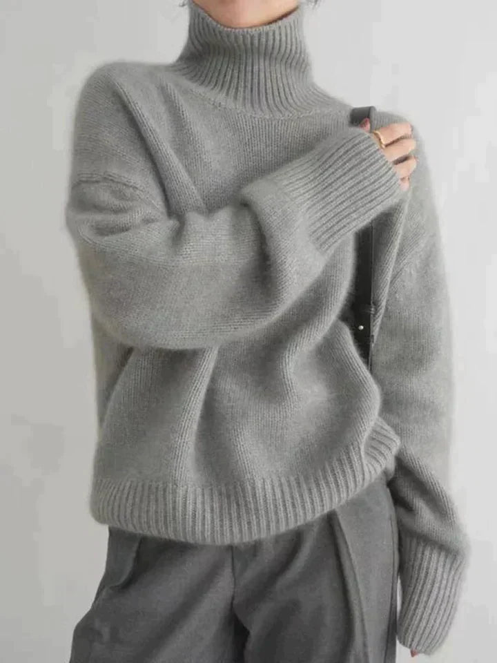 Wearclo | Women's Cashmere Turtleneck Sweater Ribbed Cuffs