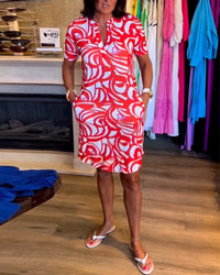 Wearclo | Women's Relaxed Abstract Print V-Neck Dress