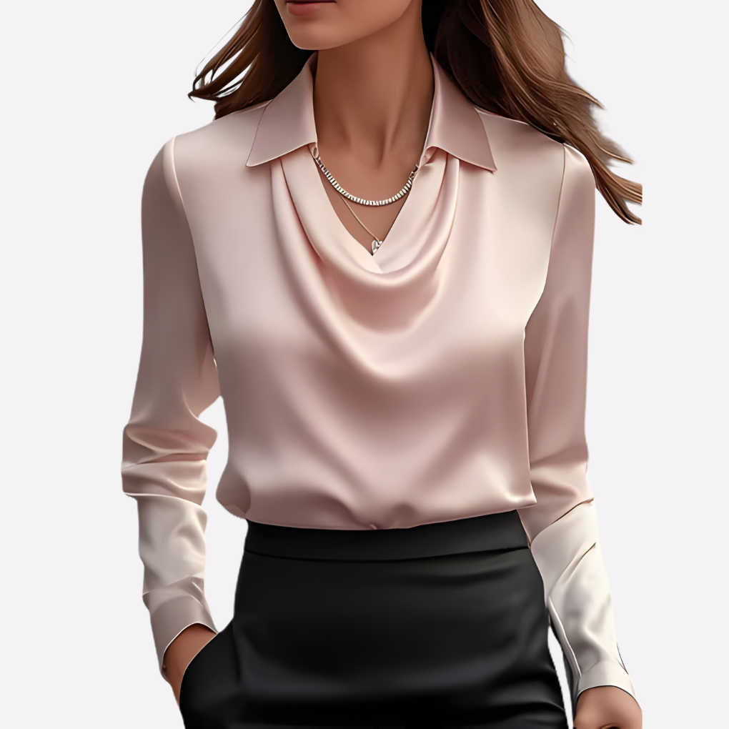 Wearclo | Women's Cowl Neck Blouse Long Sleeve
