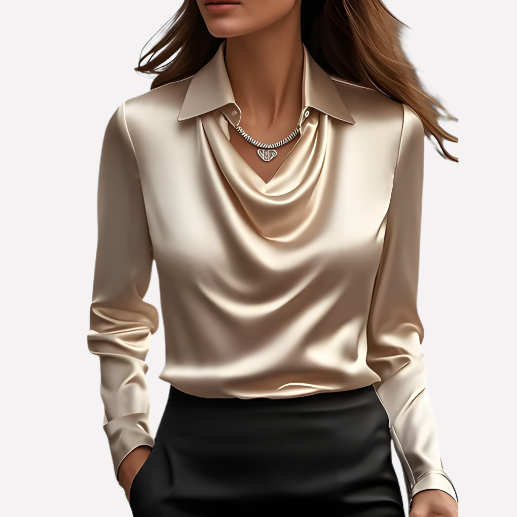 Wearclo | Women's Cowl Neck Blouse Long Sleeve