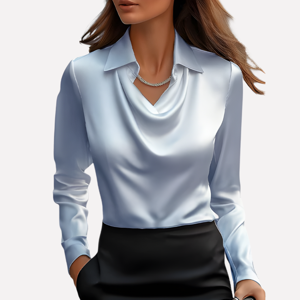 Wearclo | Women's Cowl Neck Blouse Long Sleeve
