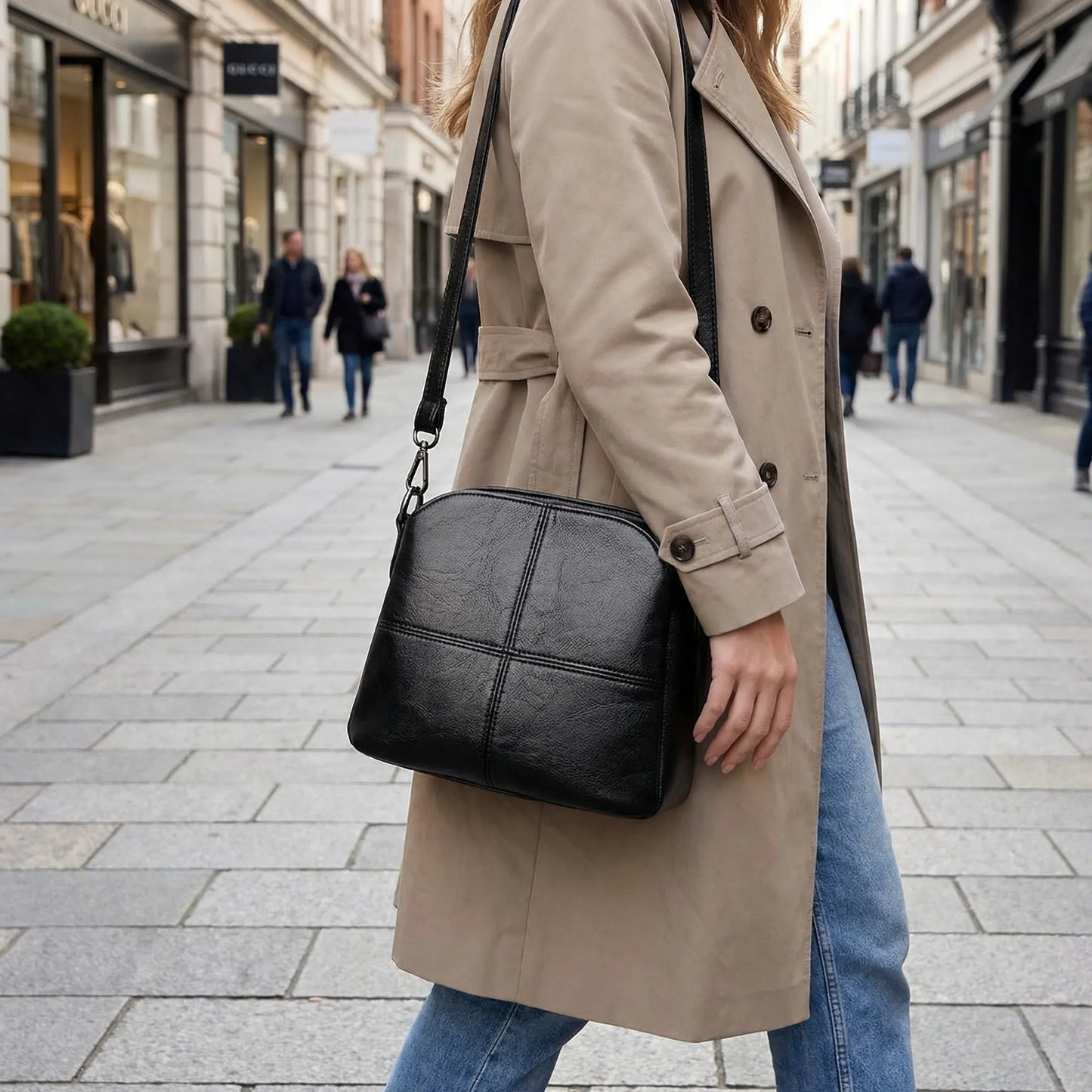 Wearclo | Women's Crossbody Bag with Stitch Detail