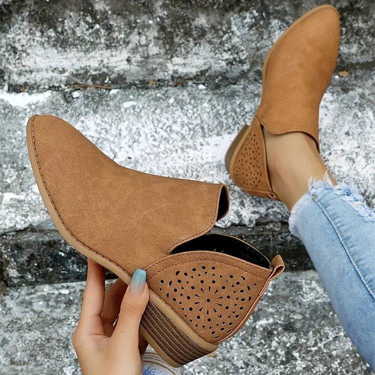 Wearclo | Women's Cutout Ankle Booties With Low Heel