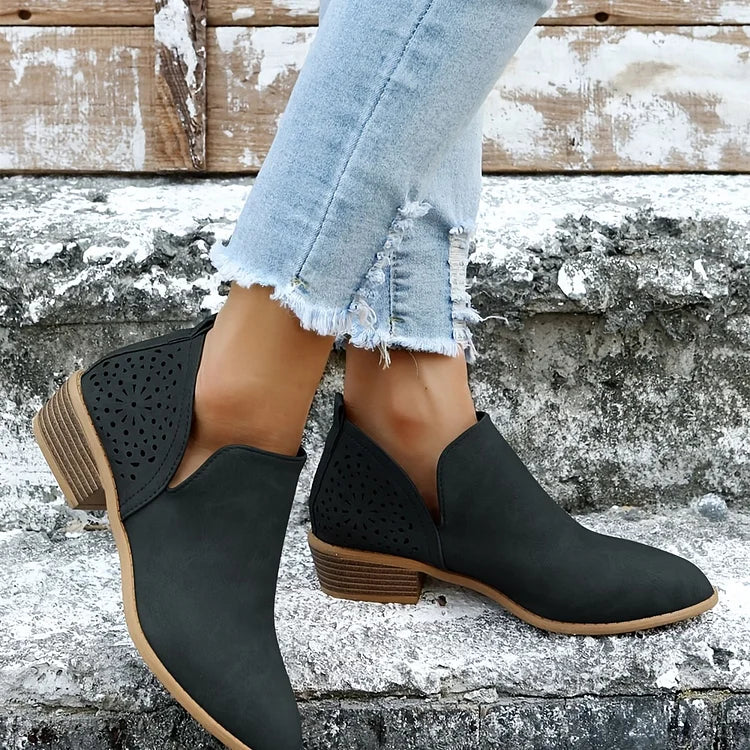 Wearclo | Women's Cutout Ankle Booties With Low Heel