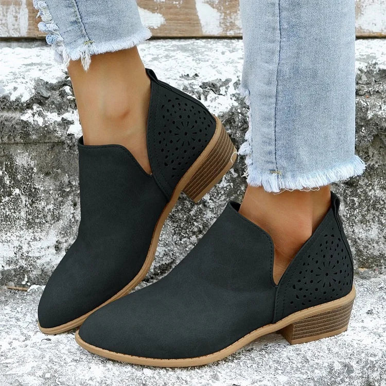 Wearclo | Women's Cutout Ankle Booties With Low Heel