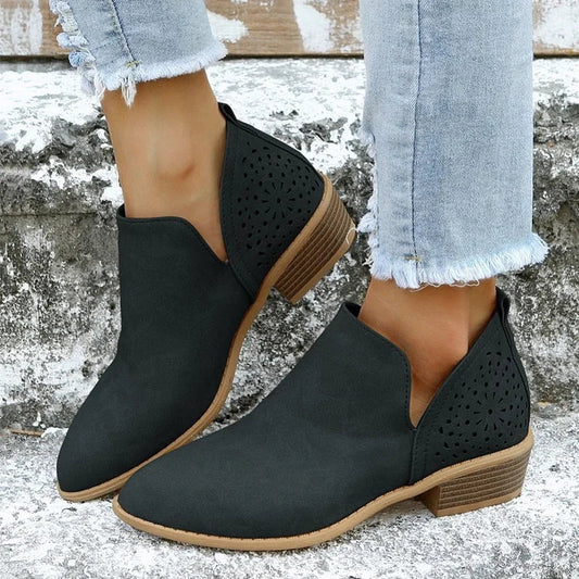 Wearclo | Women's Cutout Ankle Booties With Low Heel