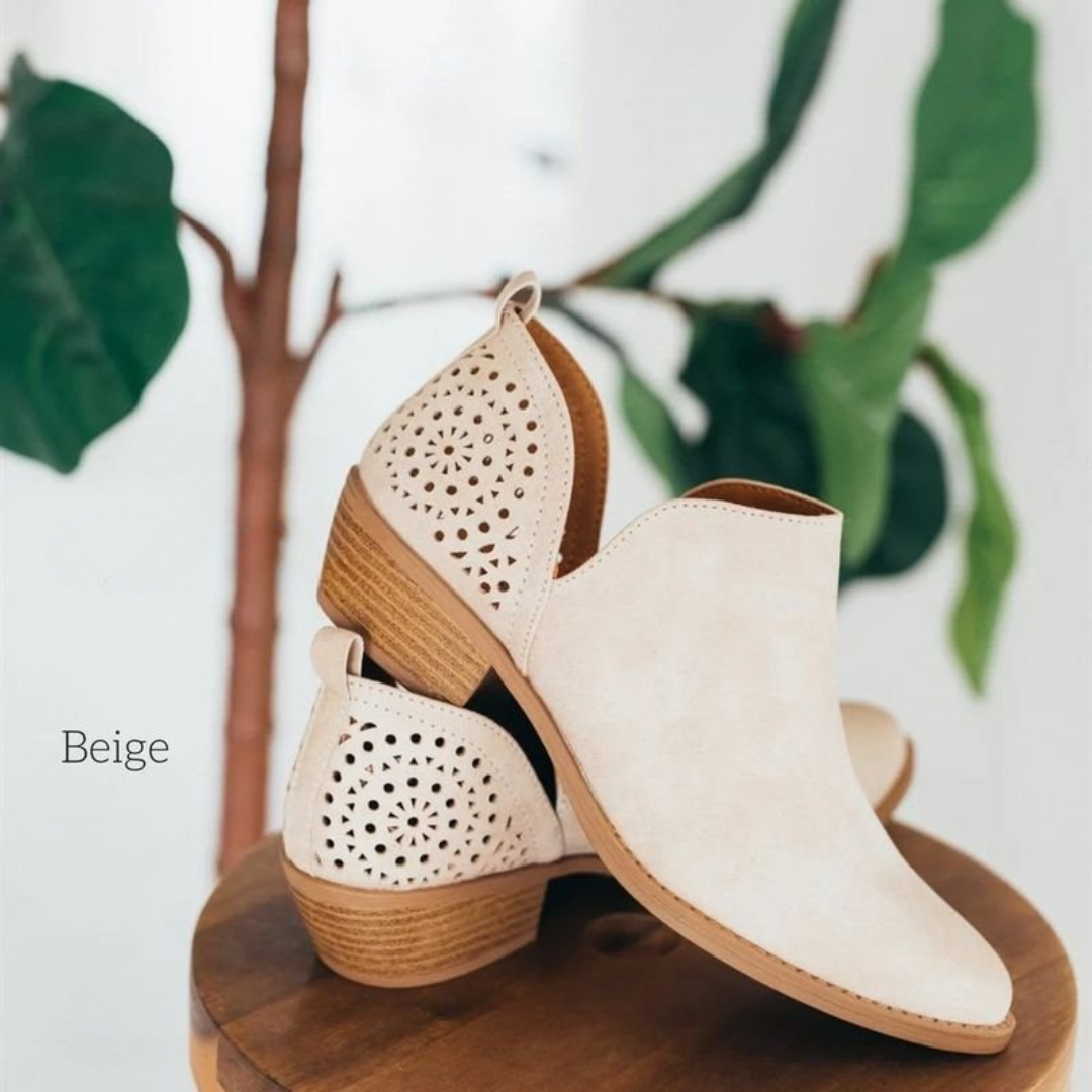 Wearclo | Women's Cutout Ankle Booties With Low Heel