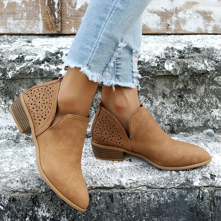 Wearclo | Women's Cutout Ankle Booties With Low Heel
