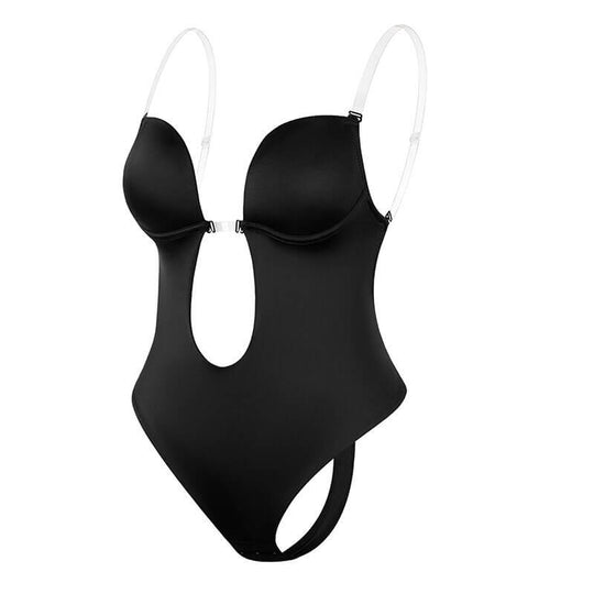 Wearclo | Women's Deep V Backless Bodysuit with Plunging Neckline