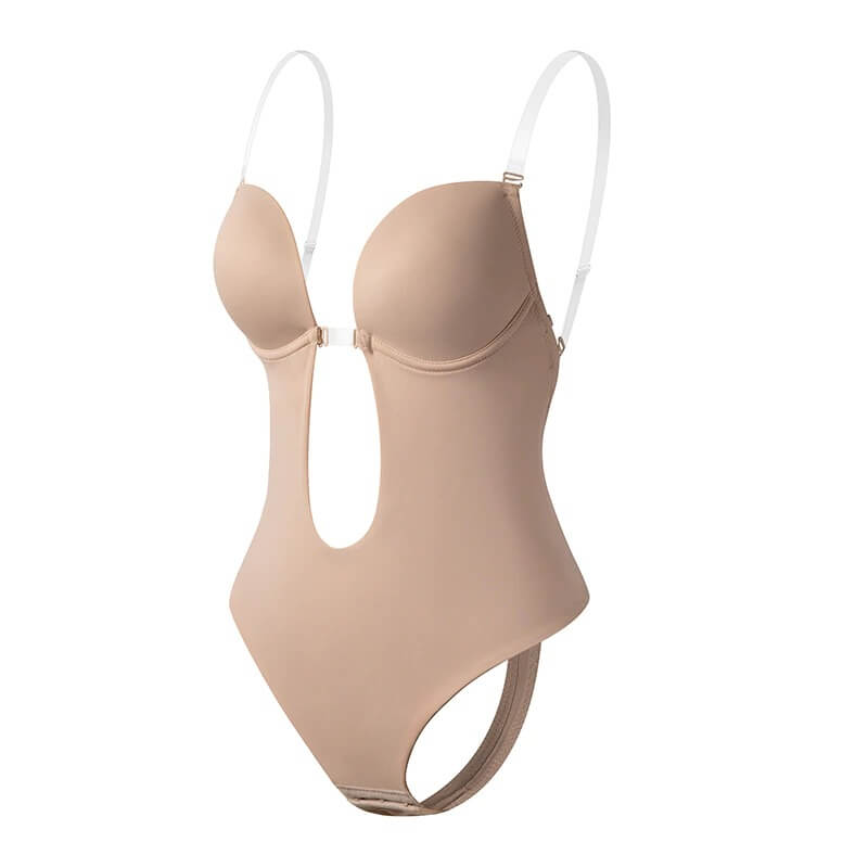 Wearclo | Women's Deep V Backless Bodysuit with Plunging Neckline
