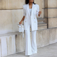 Wearclo | Elegant Double-Breasted Blazer Flared Trouser Set