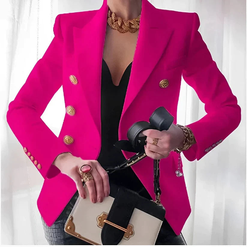 Wearclo | Women's Double-Breasted Blazer with Gold Buttons