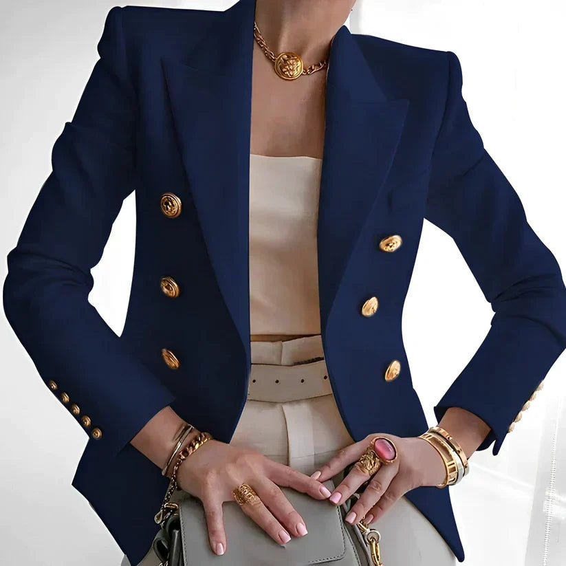 Wearclo | Women's Double-Breasted Blazer with Gold Buttons
